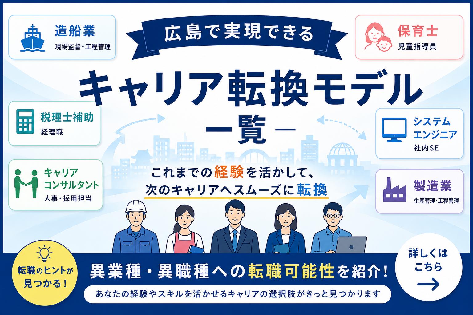 広島で実現できるキャリア転換モデル一覧｜異業種・異職種への転職可能性を紹介