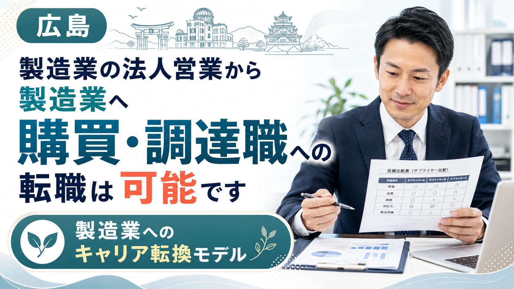 【広島】製造業の法人営業から製造業へ｜購買・調達職への転職が可能です